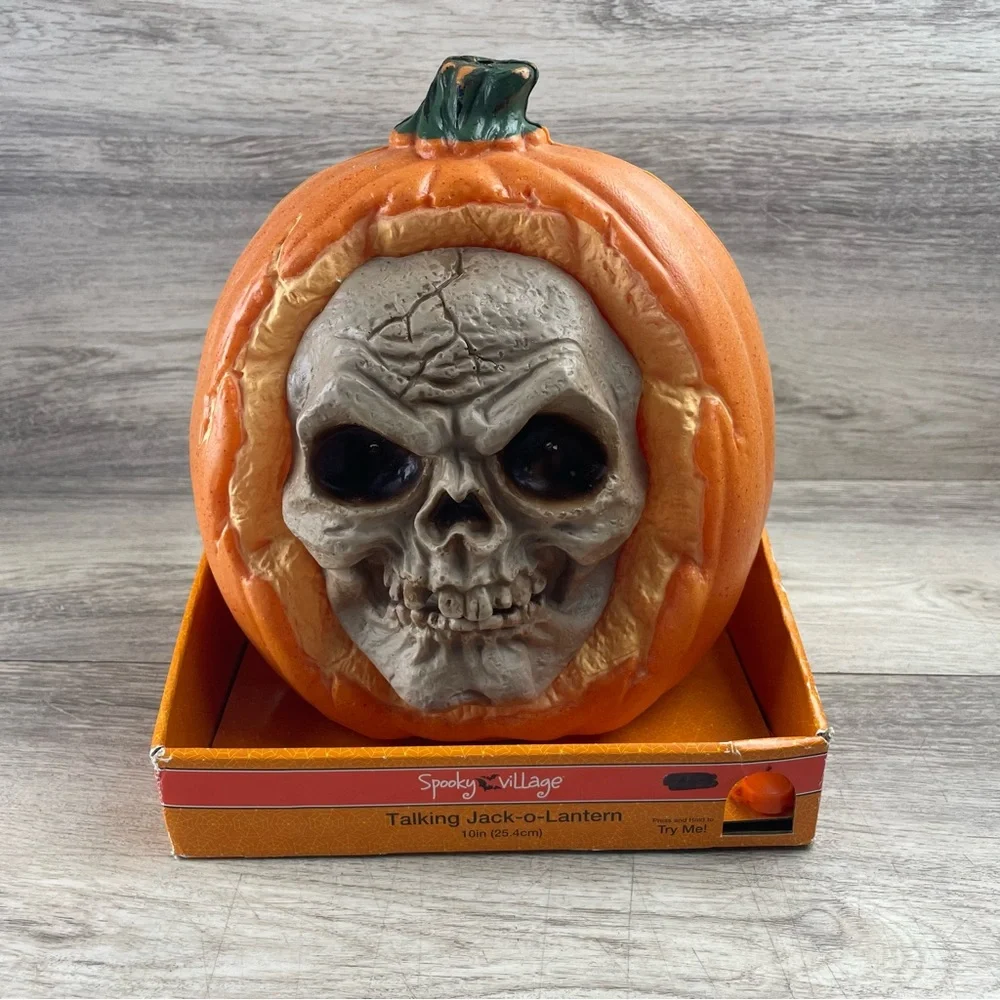 Spooky Village Scary Talking Jack O Lantern Skull Face Haunting Sounds 10
